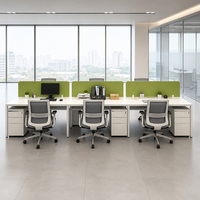 Poste de travail modulaire pour 6 personnes, bureau en mélamine avec tiroir de rangement et gestion des câbles pour bureau ouvert