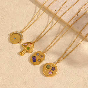 สร้อยคอจี้รูปทรงอาหาร ดีไซน์เรขาคณิต ชุบทอง 18K ประดับเพชรซิร์คอน ของขวัญเครื่องประดับ - Product Image 1