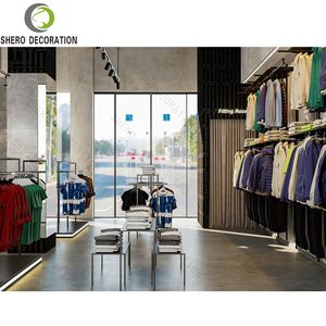 Design d'intérieur de boutique de vêtements pour hommes haut de gamme, mobilier d'exposition moderne pour boutique de vêtements pour hommes avec comptoir de caisse en marbre à LED - Product Image 4