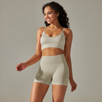 Hot nouvelle couleur unie course sport et fitness costume tricoté sans couture pêche fesses yoga ensemble 5 pièces