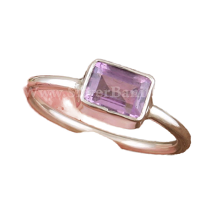 Anillo de Plata de Ley 925 con piedra preciosa amatista de corte cuadrado, joyería minimalista hecha a mano para mujer, idea de regalo - Product Image 1