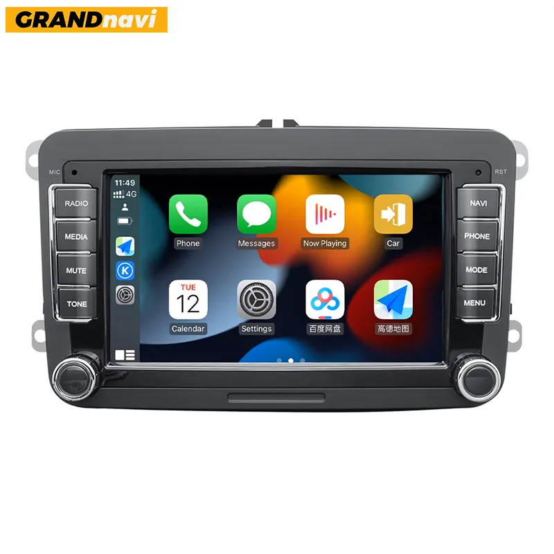 Grandnavi 2Din 7 pulgadas CarPlay inalámbrico Android Auto IPS pantalla táctil BT llamada navegación GPS WIFI Radio de coche para Volkswagen