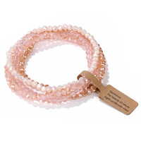 Bracelet extensible bohème 4 pièces en verre facetté et perles de cristal, bracelet à perles multicouche empilable et tendance
