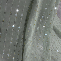 Tissu en Chiffon à Rayures Verticales avec Paillettes, Matière Transparente à Rayures et Perles Lourdes pour Robes, Jupes Mi-longues, Chemises et Gowns