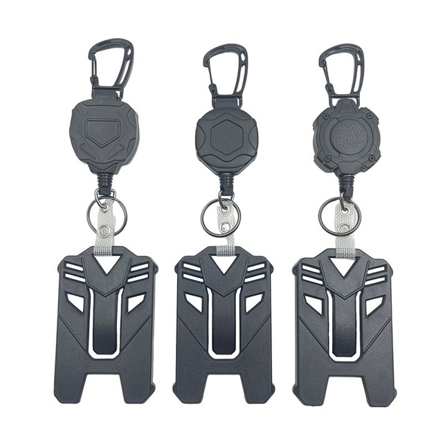 Black Outdoor Mountaineering Heavy-duty Turtleback 1.0 Wire Rope Easy-pull Buckle Mecha Card Holder ID Card Holder