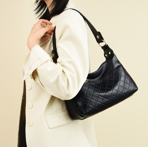 Sac à bandoulière en cuir PU noir matelassé, sac hobo avec fermeture éclair, sangle unique pour les voyages quotidiens - Product Image 5