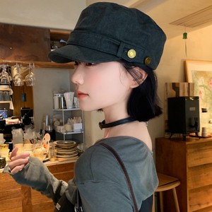 American Retro <b>Flat</b> Top Beret For Women Black Canvas Breathable Foldable Spring Autumn Fashion <b>Hat</b> - Product Image 2
