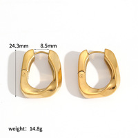 Boucles d'oreilles créoles vintage plaquées or, en acier inoxydable de haute qualité, géométriques carrées, bijoux pour femmes