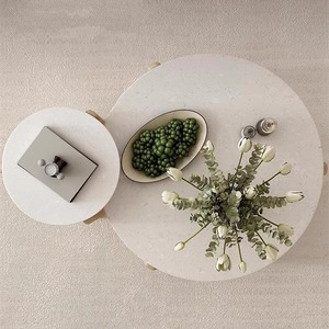 Cream-colored coffee <b>table</b>, suitable for <b>small</b> apartments, minimalist modern style, Instagram-worthy <b>round</b> coffee <b>table</b> set. - Product Image 2