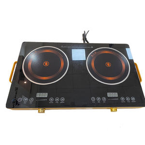 Cocina de inducción de 2 placas, horno de inducción de <span class=keywords><strong>placa</strong></span> de cristal negro, estufa eléctrica, estufa de inducción con ventilación - Product Image 1