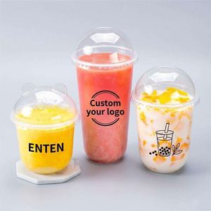 Gobelets en plastique PP en forme de U avec logo personnalisé, durables et réutilisables, pour boissons froides, jus, lait, thé, smoothies, bubble tea à emporter, avec couvercle et paille - Product Image 2