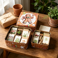 Boîte en fer blanc recyclable de haute qualité à motif de bonhomme en pain d'épices brun, lot de 2, boîte de rangement pour biscuits, cadeau de Noël