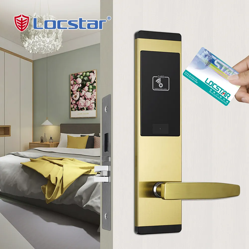 Locstar porte en bois SaaS système de verrouillage d'hôtel clé RF électronique intelligente ANSI mortaise inverse serrure à carte RFID en acier inoxydable