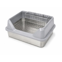 Bac à litière pour chat Rabbit en acier inoxydable et ABS, grande taille, avec ouverture latérale, design 2-en-1, amovible et lavable, avec bac à litière pour herbe