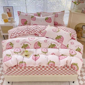 Màu Hồng 4Pcs Tấm Ga Giường Cảm Ứng Bộ Đồ Giường Đặt Vua Kích Thước Bộ Tấm Và Vỏ Gối Giá Thấp Bán Buôn Bộ Đồ Giường Đặt Dễ Thương - Product Image 1