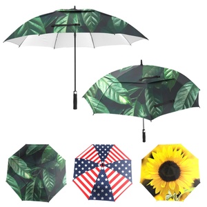 Custom Logo Outdoor Double Layer 190T Pongee Windproof Protection Straight Golf <b>Umbrella</b> Semi-<b>Automatic</b> Opening Black Fiberglass - Product Image 1