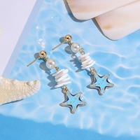 Boucles d'oreilles pendantes en forme de C pour l'été, plaquées or, avec coquillages, étoiles de mer, conques et perles, thème océan, bijoux de vacances en émail