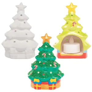 Hot Sale Custom Kandelaar Houders Groene Kerstboom Vormige Kandelaar Keramische Kerst Gift Olie Brander