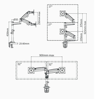 Support de bureau NB H180-FP à ressort à gaz double bras pour support de moniteur 22 "-32" + support pour ordinateur portable 10 "-17" support de presse à air charge 2-12kg