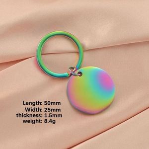 Llavero Metálico en Blanco de Acero Inoxidable, Personalizable con Código QR Grabado con Láser, Anillos para Llaves, Discos Redondos, Etiquetas en Blanco, Llavero en Oro Rosa y Arcoíris - Product Image 3