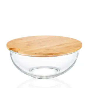 Yinlinuo — bol à salade en verre Borosilicate, ensemble de bol de mélange en verre avec couvercle en bambou