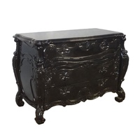 Produit de vente chaud d'ensemble de lit Rococo de reproduction antique en bois massif peint en noir pour meubles de chambre à coucher de style européen