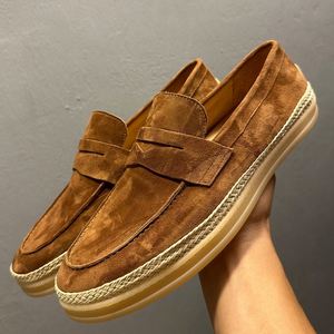 Men's Casual Business British Style Soft Sole Handmade Stitched <b>Full</b> Grain Suede Leather Shoes Stylish Outdoor Walking Shoes - Product Image 1