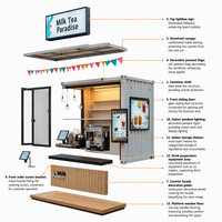 Kiosques conteneurs préfabriqués démontables et personnalisables pour bars à café, lait et fleurs, pour maisons, appartements et habitations, avec options de taille