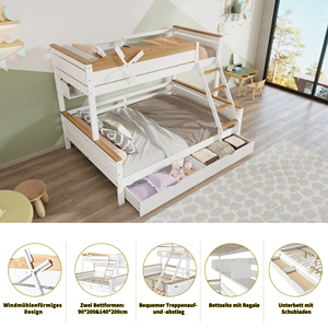 <span class=keywords><strong>Lit</strong></span> superposé <span class=keywords><strong>pour</strong></span> enfants en bois massif au design unique avec tiroirs et étagères, montage facile <span class=keywords><strong>pour</strong></span> chambre à coucher, hôtel ou appartement - Product Image 2