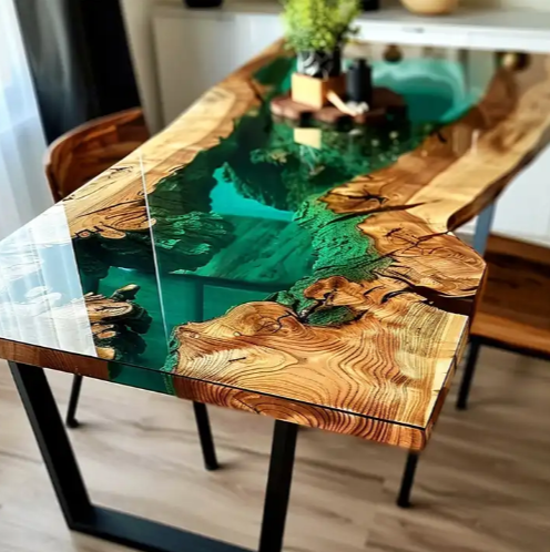 Dining Room Table Natural Wood Epoxy Resin River Table Interior ...