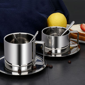 Set di Tazze da Caffè in Acciaio Inox 304 a Doppia Parete Isolate con Piattino e Cucchiaino per Espresso Caldo e Freddo, Latte, Cappuccino, Tè al Latte - Product Image 1