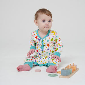 Mono de bebé personalizado con estampado de estrellas, manga larga, de algodón, con cremallera, ropa de bebé de bambú, venta al por mayor - Product Image 2