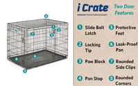 Cage pour animaux de compagnie nouvellement améliorée Cage pour chiens à double porte, comprend une casserole étanche, un panneau de séparation et de nouvelles fonctionnalités brevetées