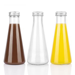 Botella de bebida de leche de café de vidrio de 300ml de forma cónica vacía con tapa de aluminio - Product Image 1