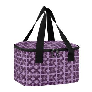 Sac à déjeuner isotherme en nylon avec doublure en film d'aluminium, motif Ulu violet hawaïen, petit format personnalisé, à poignée courte - Product Image 1