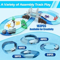 Samtoycn 183 pièces Ensemble de jeu éducatif STEM sur le thème de l'océan Piste de course flexible Jouet électrique pour enfants Piste de course de requin Voiture pour cadeau