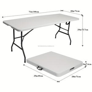 Table pliante en plastique HDPE blanc longue de 180 cm (6 pieds), facile à nettoyer, portable, pour événements et fêtes en plein air, pliable en deux - Product Image 2