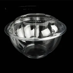 Food Grade Disposable PET Plastic Salad Bowl With Clear Lid Round Fresh Food Packaging Container High Quality