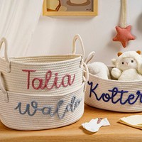 Panier tissé en corde de coton coloré Nuohui avec poignées, personnalisable avec nom, écologique, durable, panier de Pâques, paniers de rangement mignons pour bébé