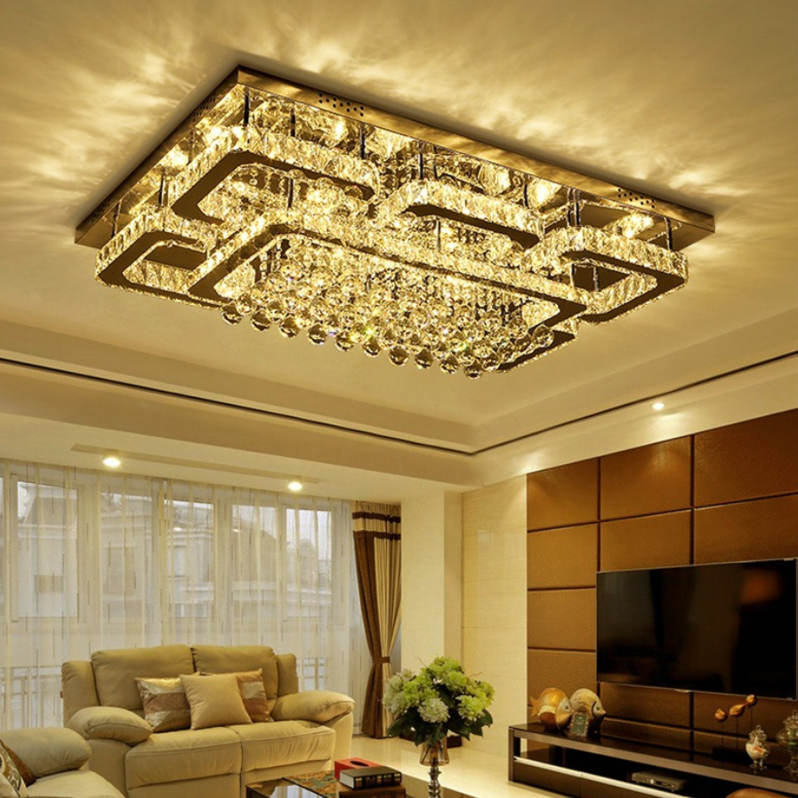 Zeal Lighting Rectangular Modern Led Ceiling Lamp Living Room Decorative Luxury Crystal Ball Ceiling Chandelier Lights