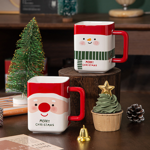 Tasse carrée en céramique personnalisée Père Noël Bonhomme de neige, tasses d'hiver faites à la main, mugs de Noël en céramique, mugs mignons pour cadeau - Product Image 3
