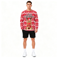 Sweat-shirt à col rond pour homme avec impression intégrale de rennes par sublimation, personnalisable OEM ODM, pour les fêtes de Noël