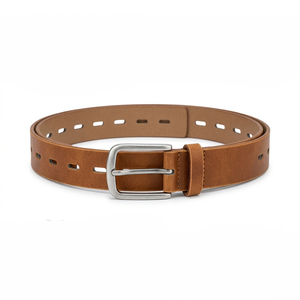 <span class=keywords><strong>Ceinture</strong></span> décontractée pour homme en cuir véritable bicolore <span class=keywords><strong>avec</strong></span> boucle à ardillon simple plaquée laiton, toutes tailles, en cuir de vachette et alliage - Product Image 1