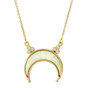 Pendentif en opale de feu créé en laboratoire, forme de lune, opale blanche en forme de croissant, collier en argent sterling 925 - Product Image 1