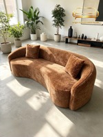 Canapé double inclinable en tissu couleur crème, compressé sous vide, en forme d'arc, garni d'éponge, minimaliste, deux places pour petits espaces
