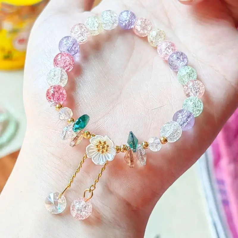 New Fashion Flower Pendant Colorful Crystal Glass Beaded Bracelets With 8mm Beads Bangle Chain Sets Jewelry Making