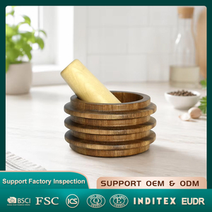 Serie di anelli naturali per la casa mortaio di legno di Acacia e pestello di legno di betulla Set per erbe pepe all'aglio <span class=keywords><strong>Mortier</strong></span> Et Pilon Mortero Y Maja - Product Image 1