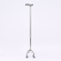 Canne de marche universelle à hauteur réglable en acier inoxydable à quatre pieds avec poignée confortable pour personnes âgées et handicapées, aide à la mobilité