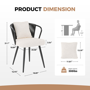 Chaise de salle à manger ergonomique moderne et respirante, avec dossier artisanal en corde tressée, assise en polaire Teddy et pieds réglables - Product Image 6