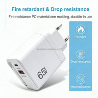 Chargeur de téléphone portable GaN 65W PD QC3.0 à charge rapide avec câble de charge Type-C rétractable pour iPhone Samsung Ordinateur portable
